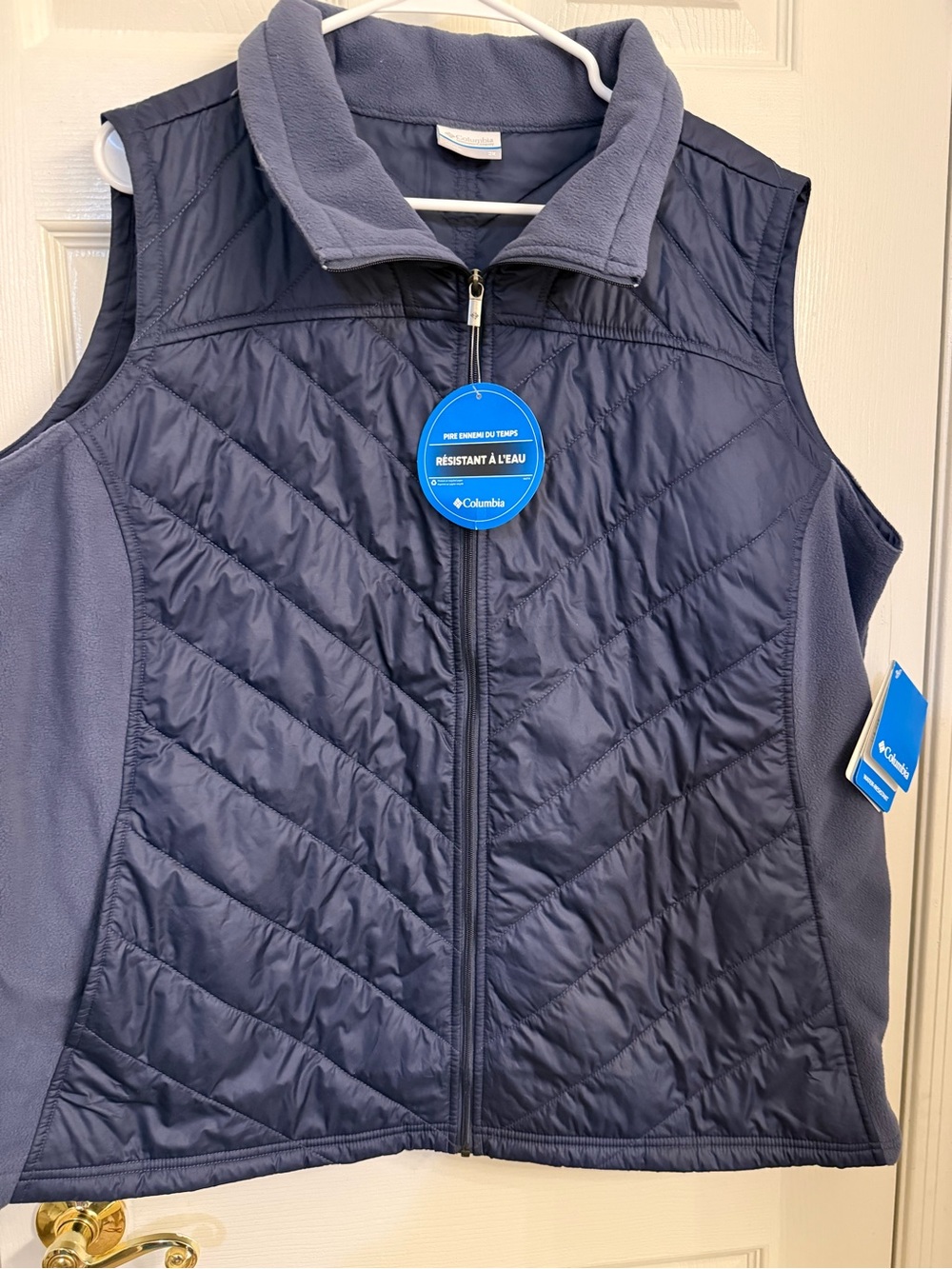 Columbia Navy Quilted Front Fleece-Trim Vest